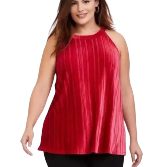 Torrid red velvet pleated halter top tank‎ top plus size 2X - Picture 1 of 10